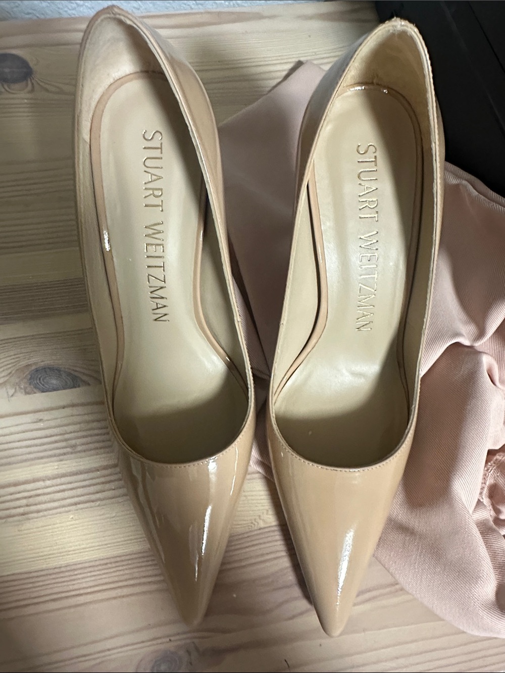 Stuart Weitzman Nude Patent Pointed-Toe Pumps 8